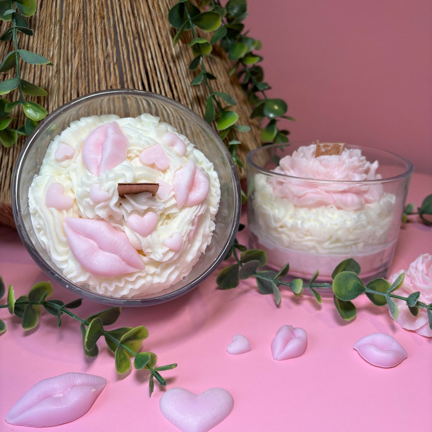 Cotton Rose – Whipped Candle with Pink Rose Accent - AuraLux