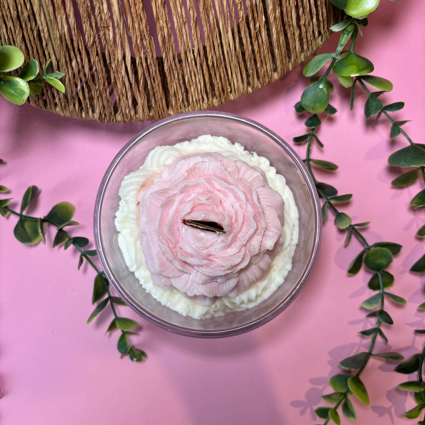 Cotton Rose – Whipped Candle with Pink Rose Accent - AuraLux