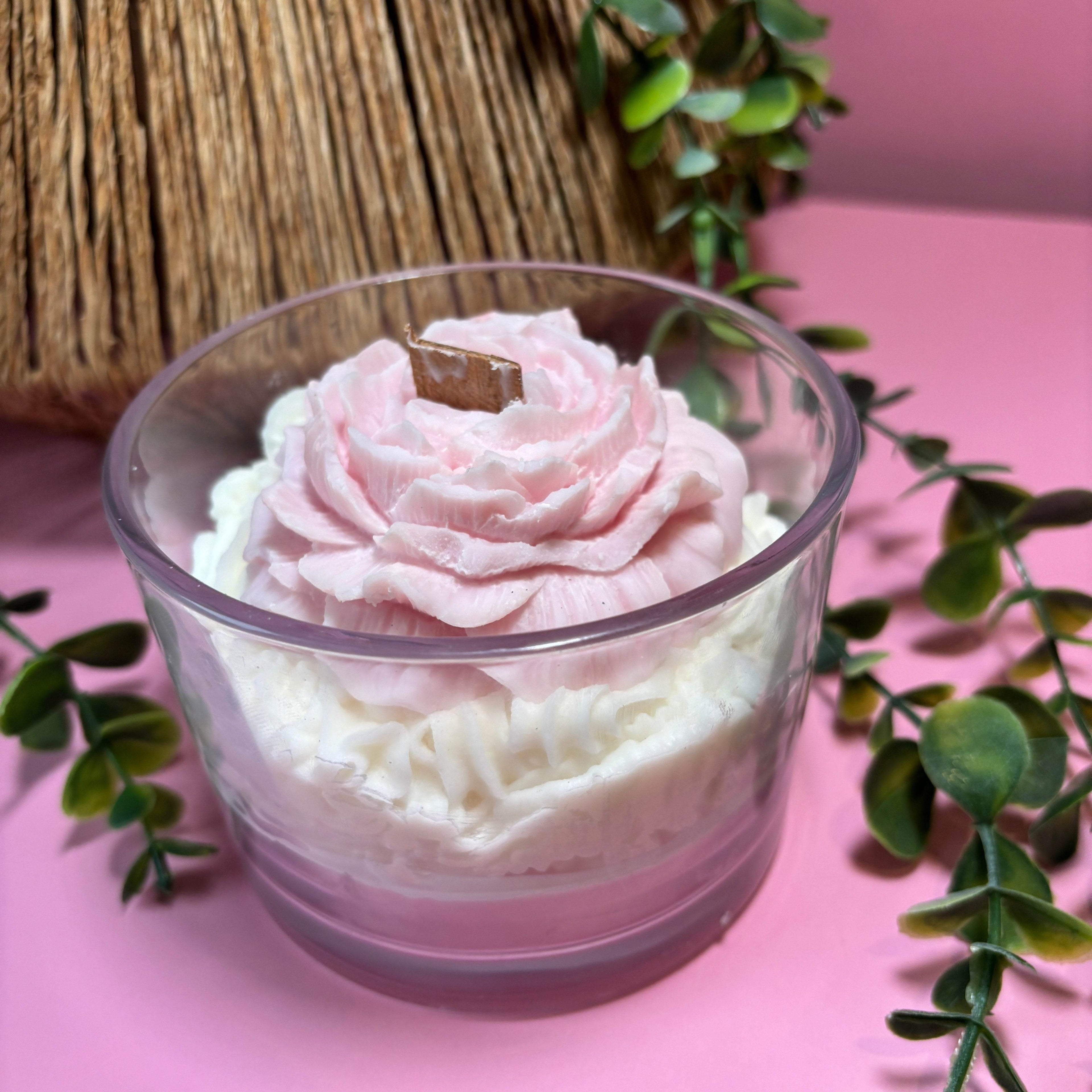Cotton Rose – Whipped Candle with Pink Rose Accent - AuraLux